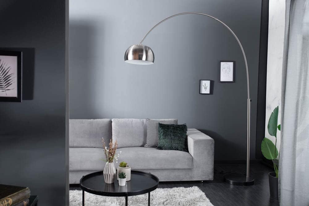 Stylische Bogenleuchte LOUNGE DEAL chrom gebürstet Marmorfuß 170 cm E27 60 W ausziehbar Wohnzimmerleuchte Stehleuchte Stehlampe Wohnzimmer