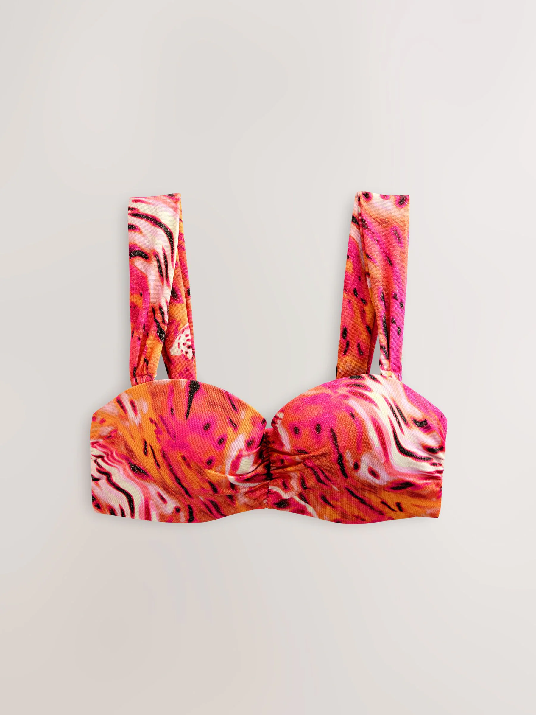 Roze/Oranje Metallic luipaardprint - Bandeaubikinitop met beugel