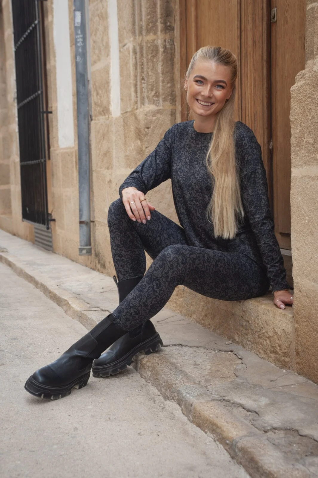 Liberte Alma-Legging black grey lace