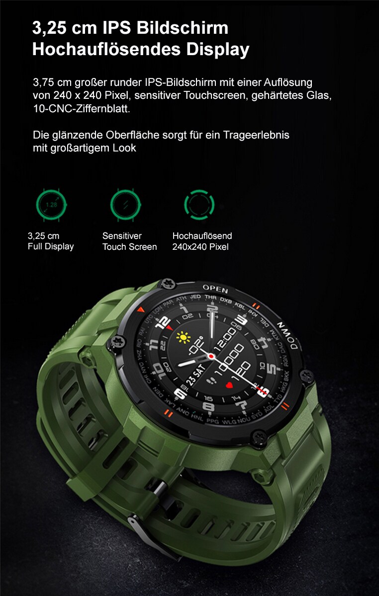 TPFNet Smart Watch / Fitness Tracker IP68 - Silikon Armband - Android & IOS - Schwarz