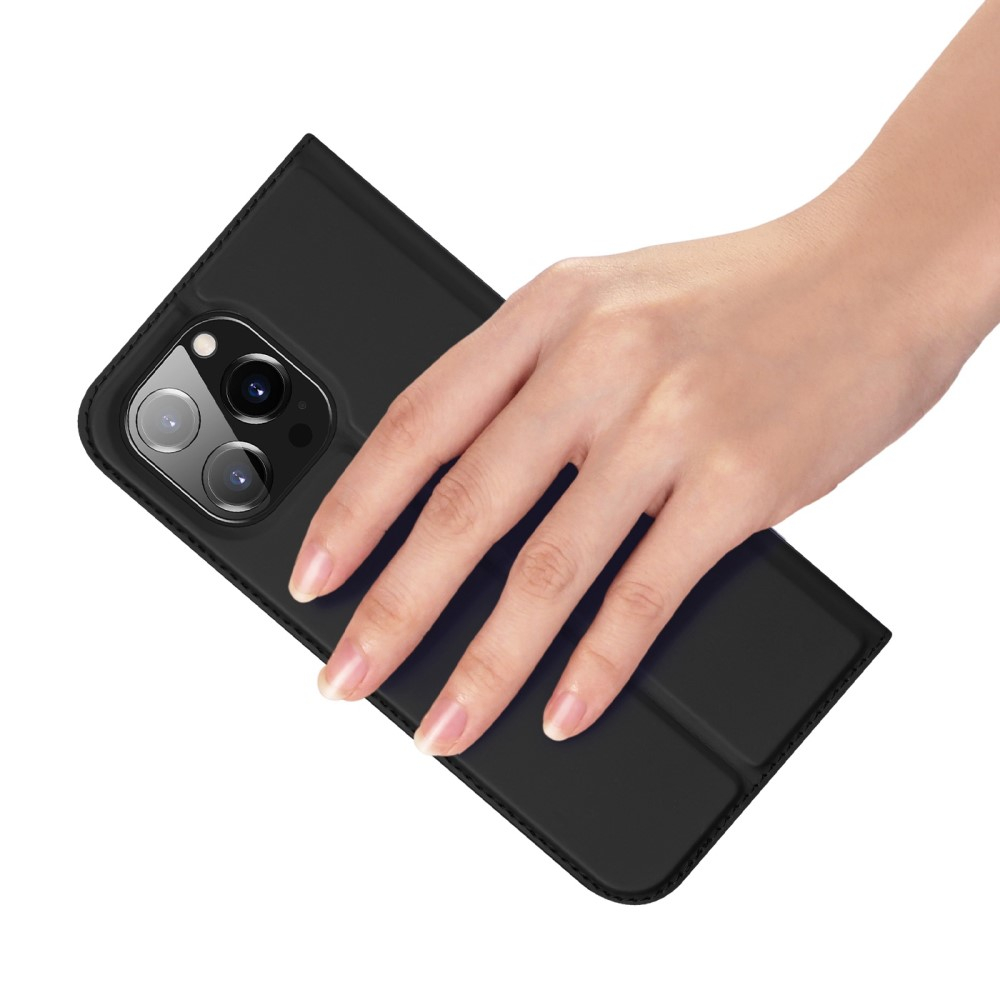iPhone 14 Pro Flip Wallet Cover Leder Tasche - Schwarz