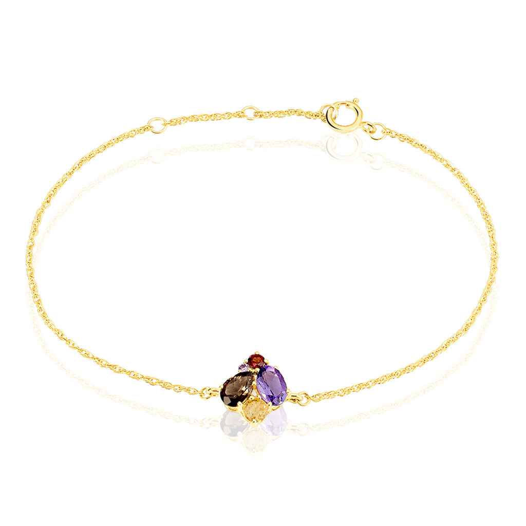 Bracelet Or Jaune Amethyste Et Quartz Et Citrine