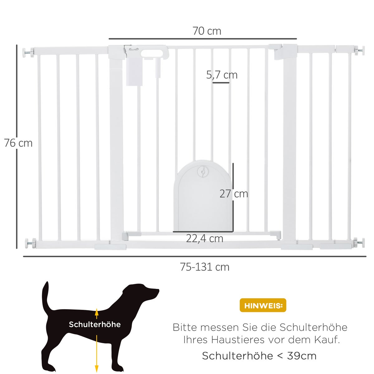 PawHut Veiligheidshek, 75-131B x 76H cm, Metaal, ABS, Wit