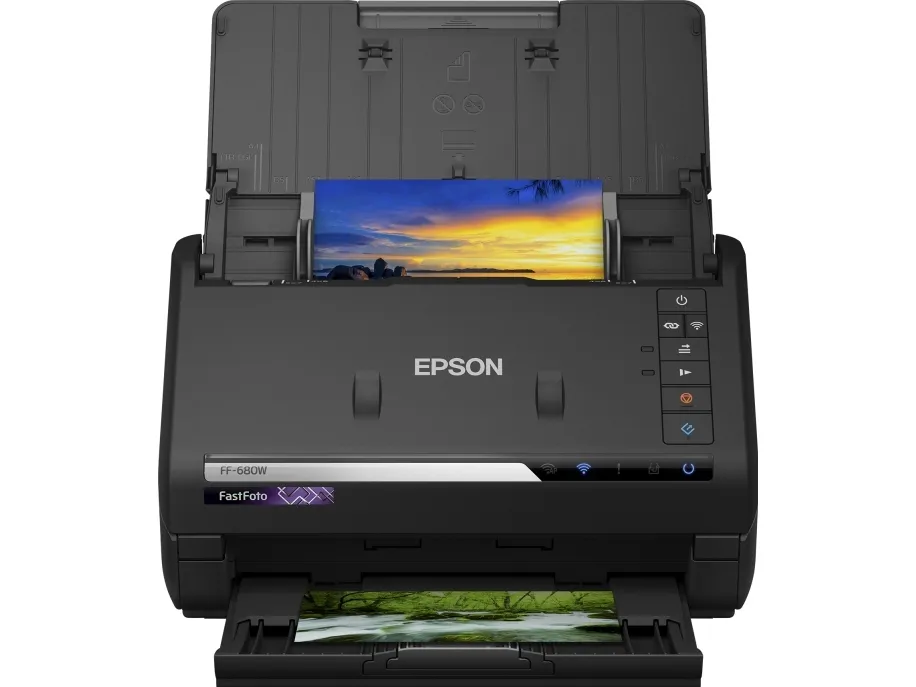 Epson FastFoto FF-680W - Dokumentscanner - Contact Image Sensor (CIS) - Duplex - A4 - 600 dpi x 600 dpi - op til 45 ppm (mono) / op til 45 ppm (farve) - ADF (100 ark) - USB 3.0, Wi-Fi(n)