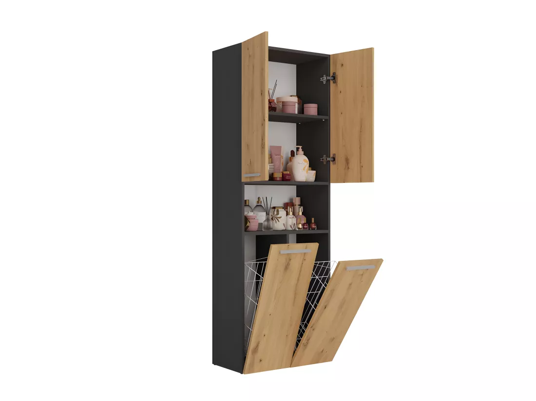 MOBY - Armoire de salle de bain avec 2 paniers à ligne - Rangement sdb - 174x60x30 - Meuble colonne