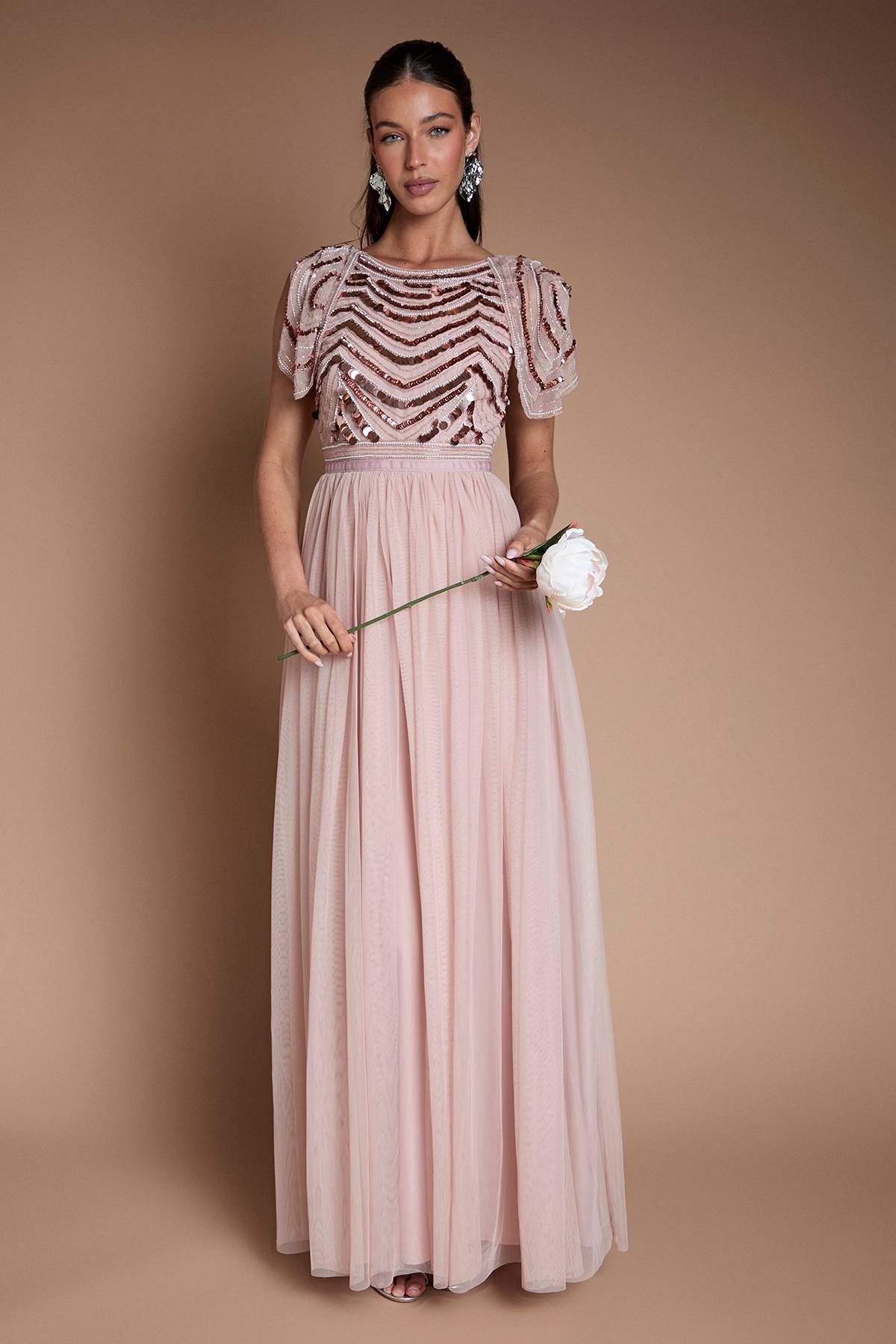 Coast Robe De Demoiselle D'honneur Midi À Paillettes Avec Manches Drapées