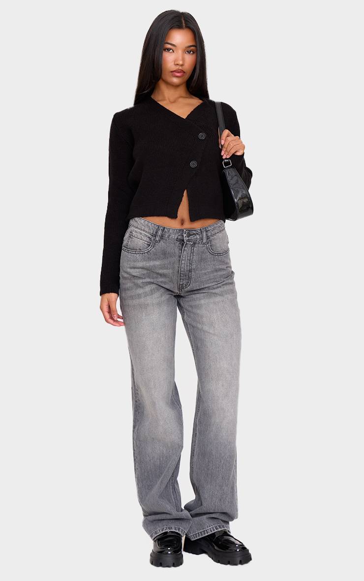 Noir Cardigan Asymétrique Boutonné En Maille