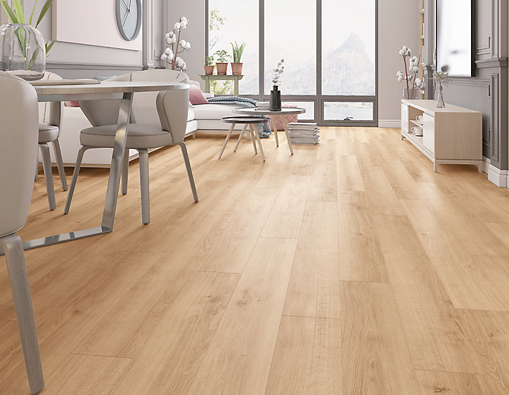 Sol stratifié Ledbury GoodHome aspect chêne 10mm - 128 cm x l.28 cm