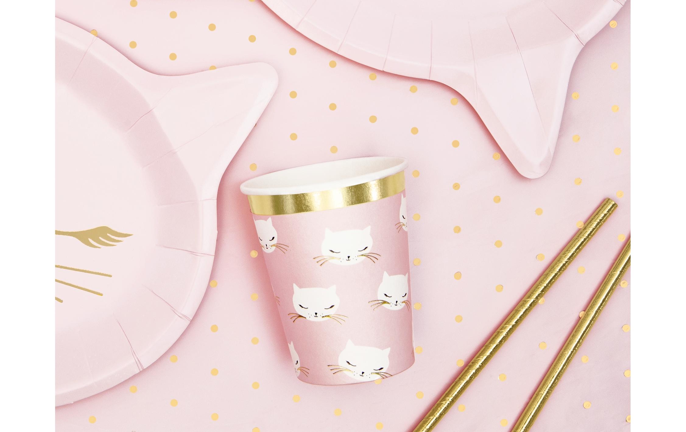 Einwegbecher Cat 200 ml, 6 Stück, HellrosaPappbecher für Partys