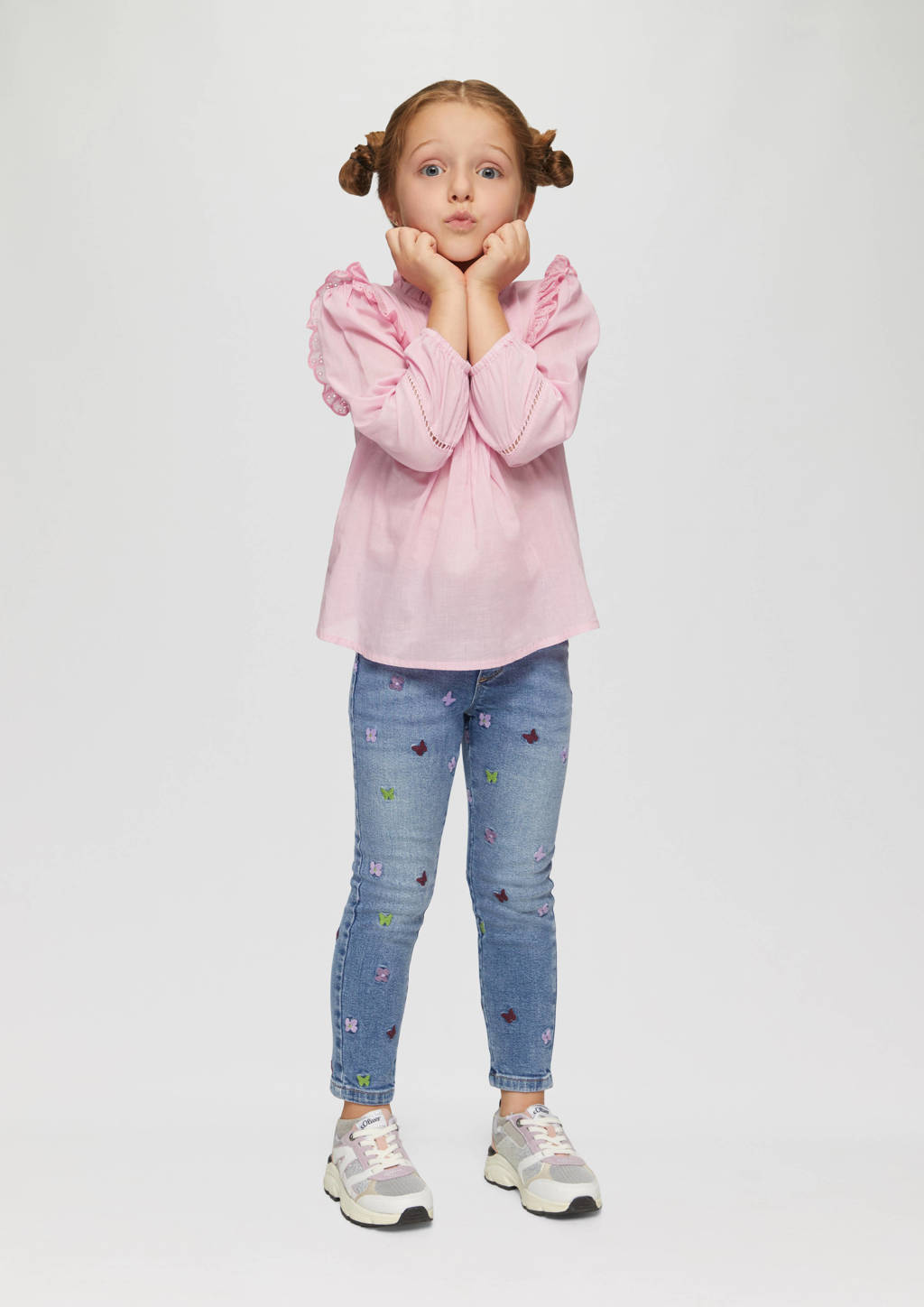 s.Oliver regular fit jeans met all over print en borduursels blauw