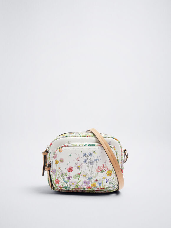 Bolsa de ombro com estampa floral - Amarela