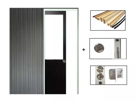 Porte Coulissante Atelier Noir H204 X L93 Sans Meneau + Systeme Galandage Et Kit De Finition Inclus Gd Menuiseries