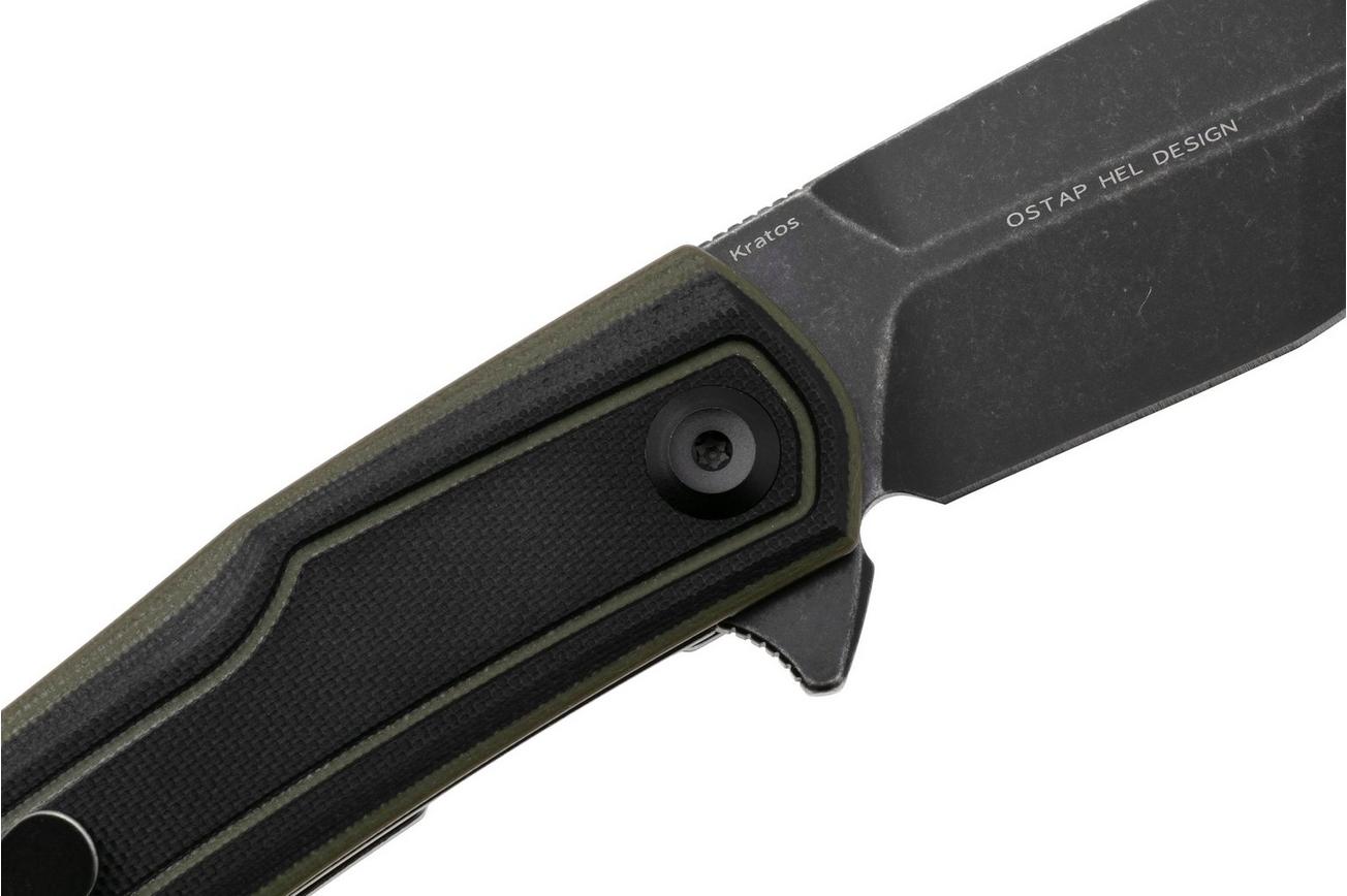 Tenable Knives Kratos T1024A4 Blackwashed Nitro-V, Black Green G10, zakmes, Ostap Hel design