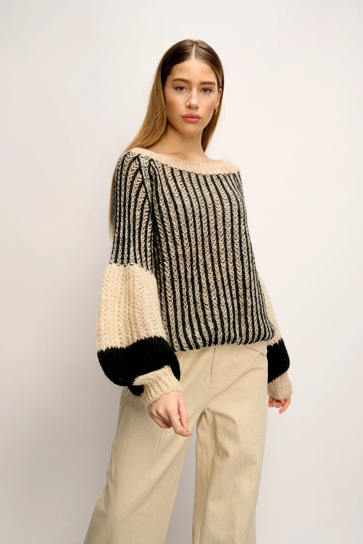 Noella Liana Knit Sweater cream black