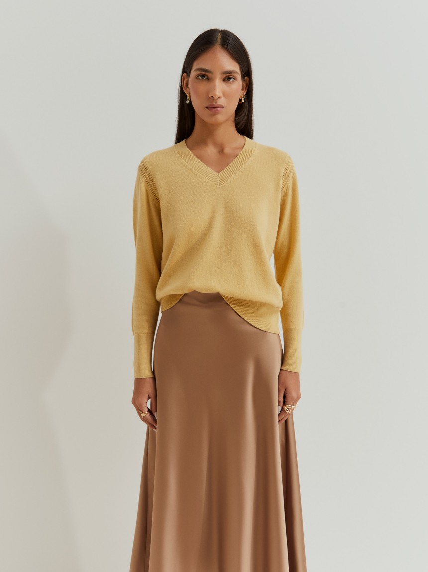 Camisola de lã decote em V