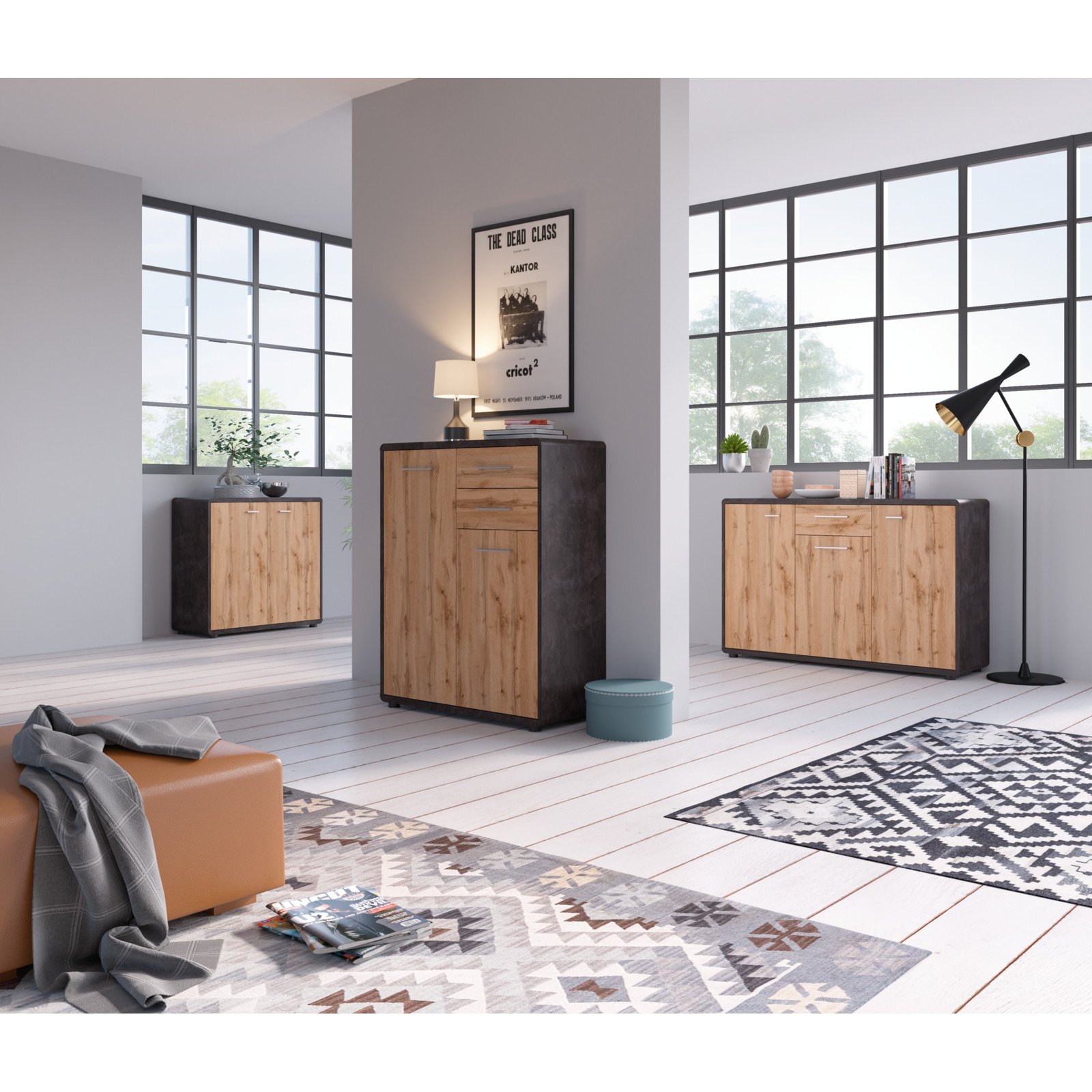 Kommode Trevi Beton-Optik dunkel Wotaneiche 89 x 111 x 40 cm
