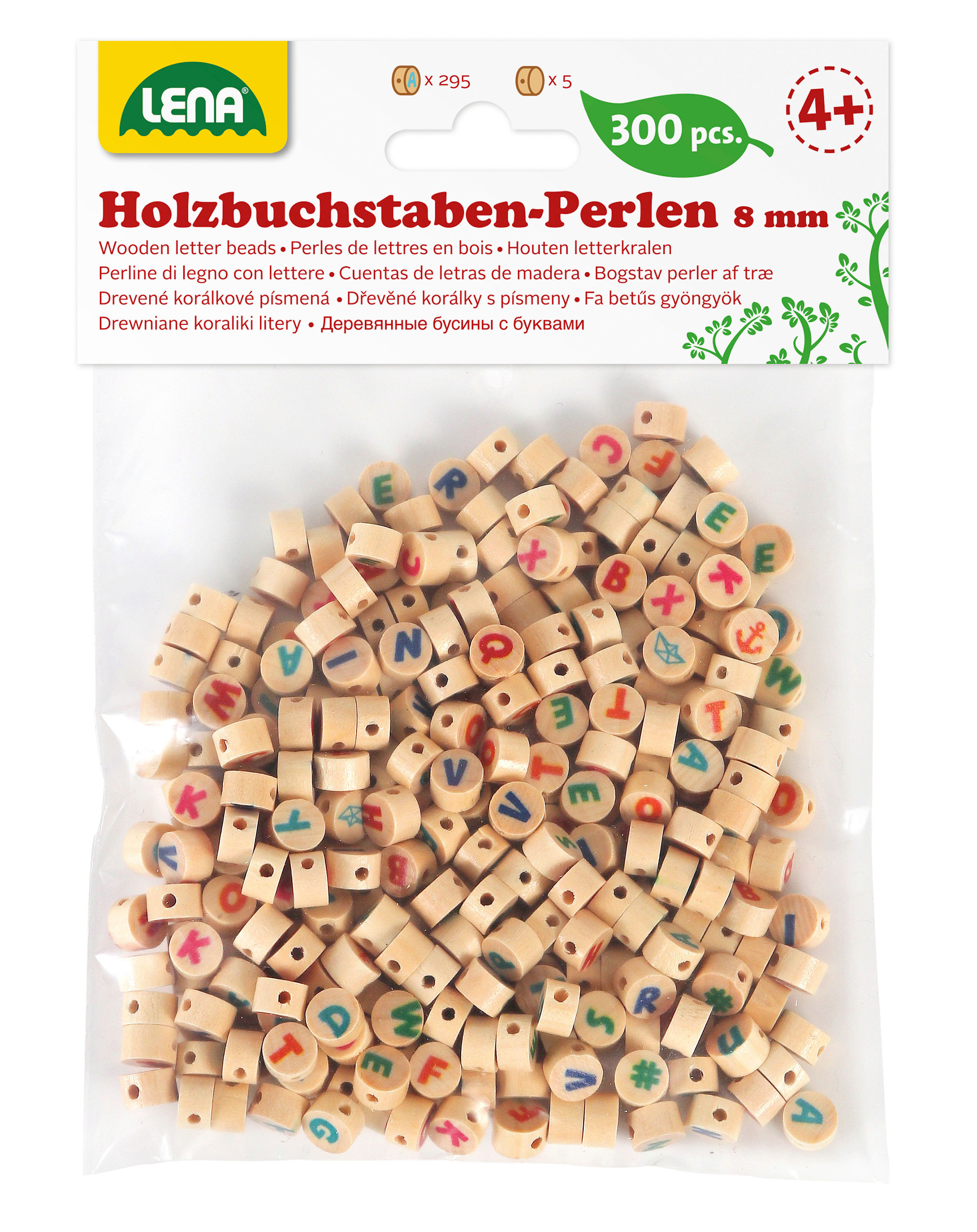Holzperlen BUCHSTABEN (8x5 mm) 300-teilig in natur/bunt