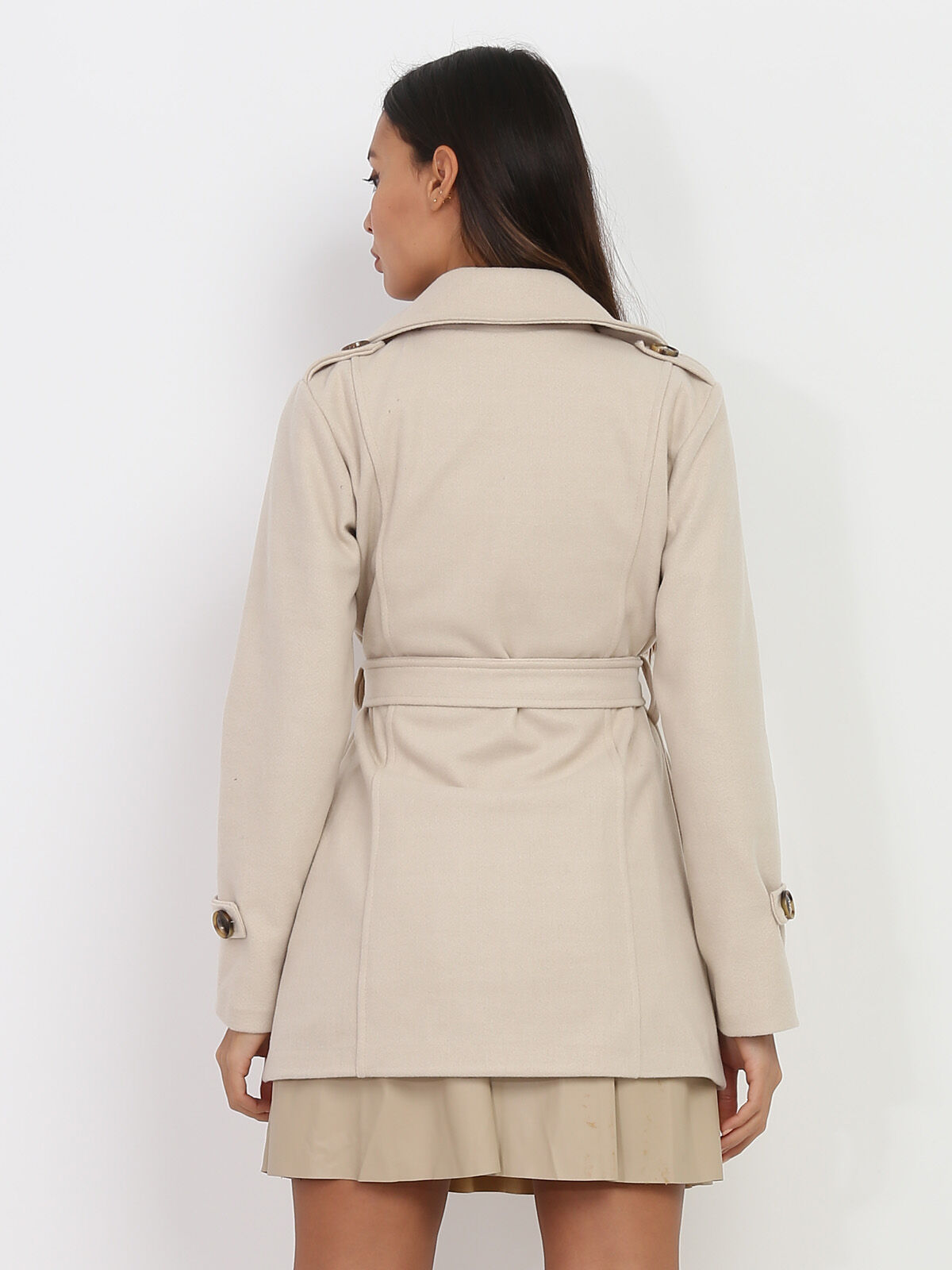 Manteau court ceinturé- Beige