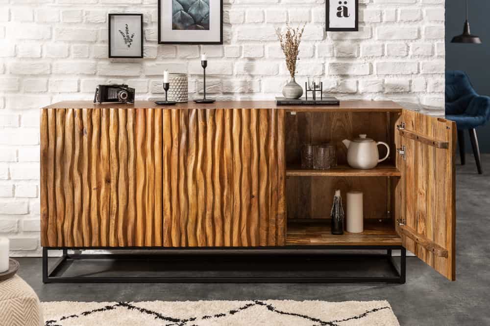 Massives Sideboard AMAZONAS 160cm Mangoholz natürliches Front Design