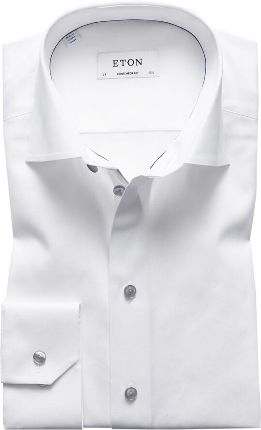 ETON White Twill Shirt Grey Details - Contemporary Fit Hvid