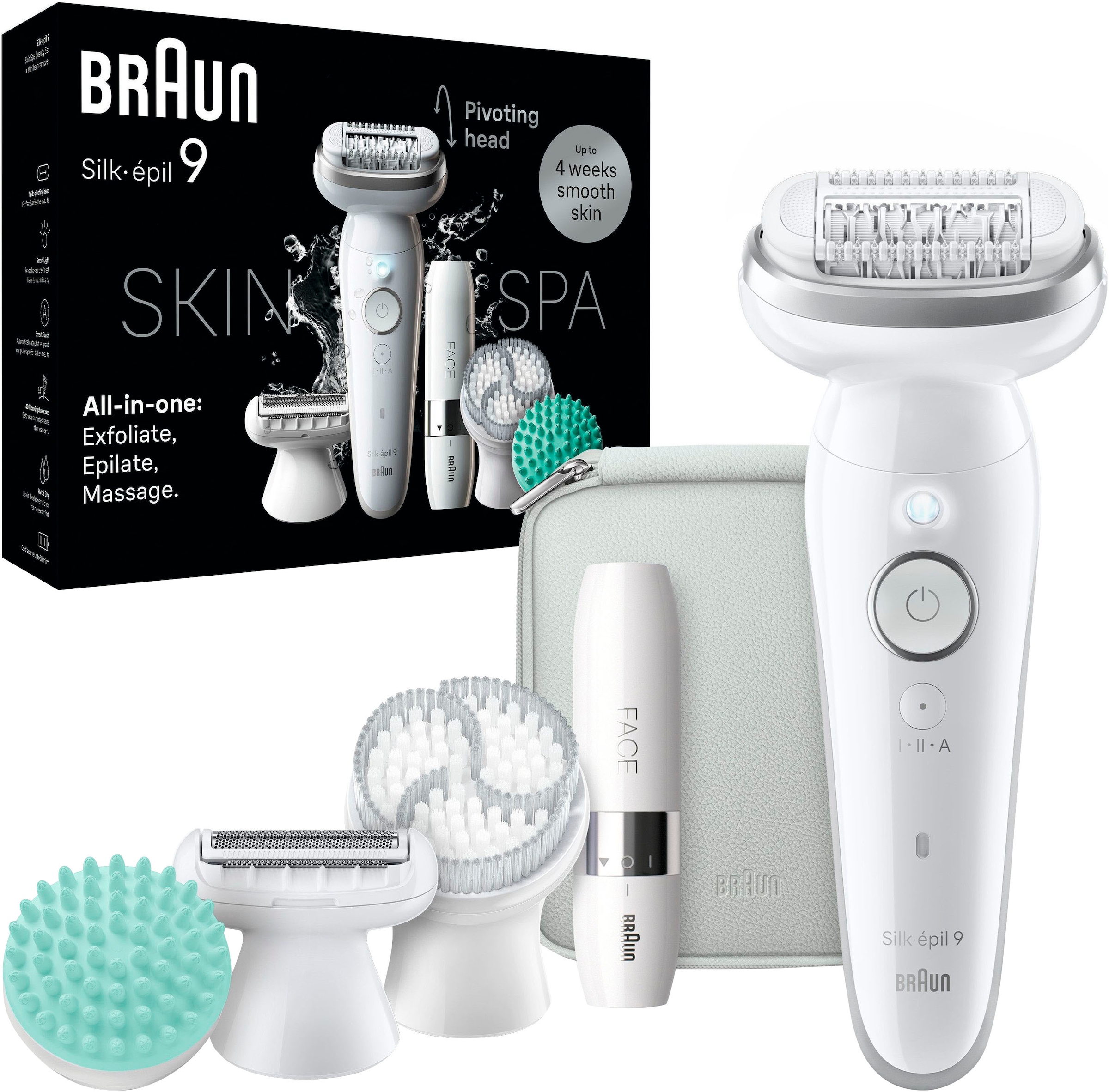 Braun Epilierer »Silk-épil SkinSpa 9 9-381« Ganzkörper Beautyset mit Mini Rasierer für das Gesicht