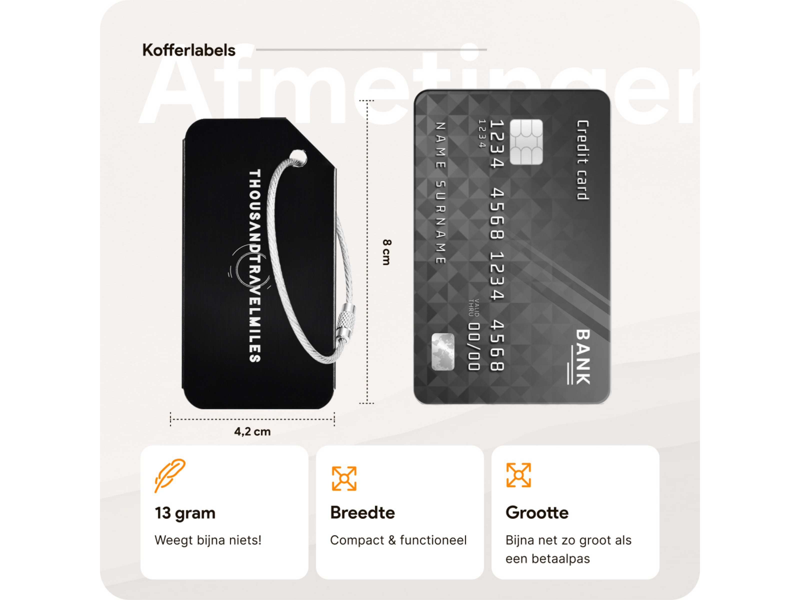 Thousandtravelmiles set van 4 Aluminium Bagagelabels - Black