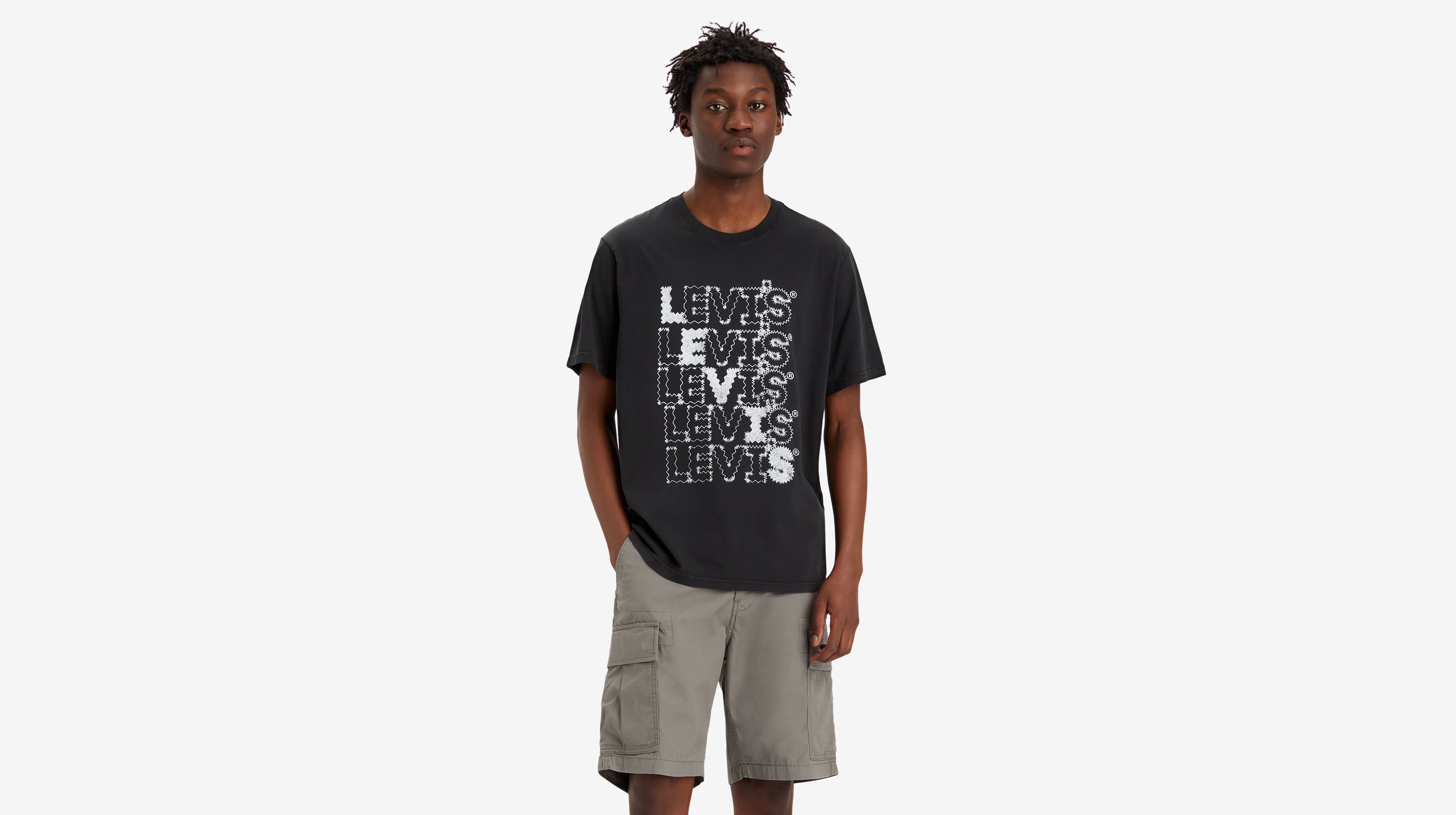 T-shirt graphique Relaxed - Zigzag Headline Garment Dye Caviar - Noir