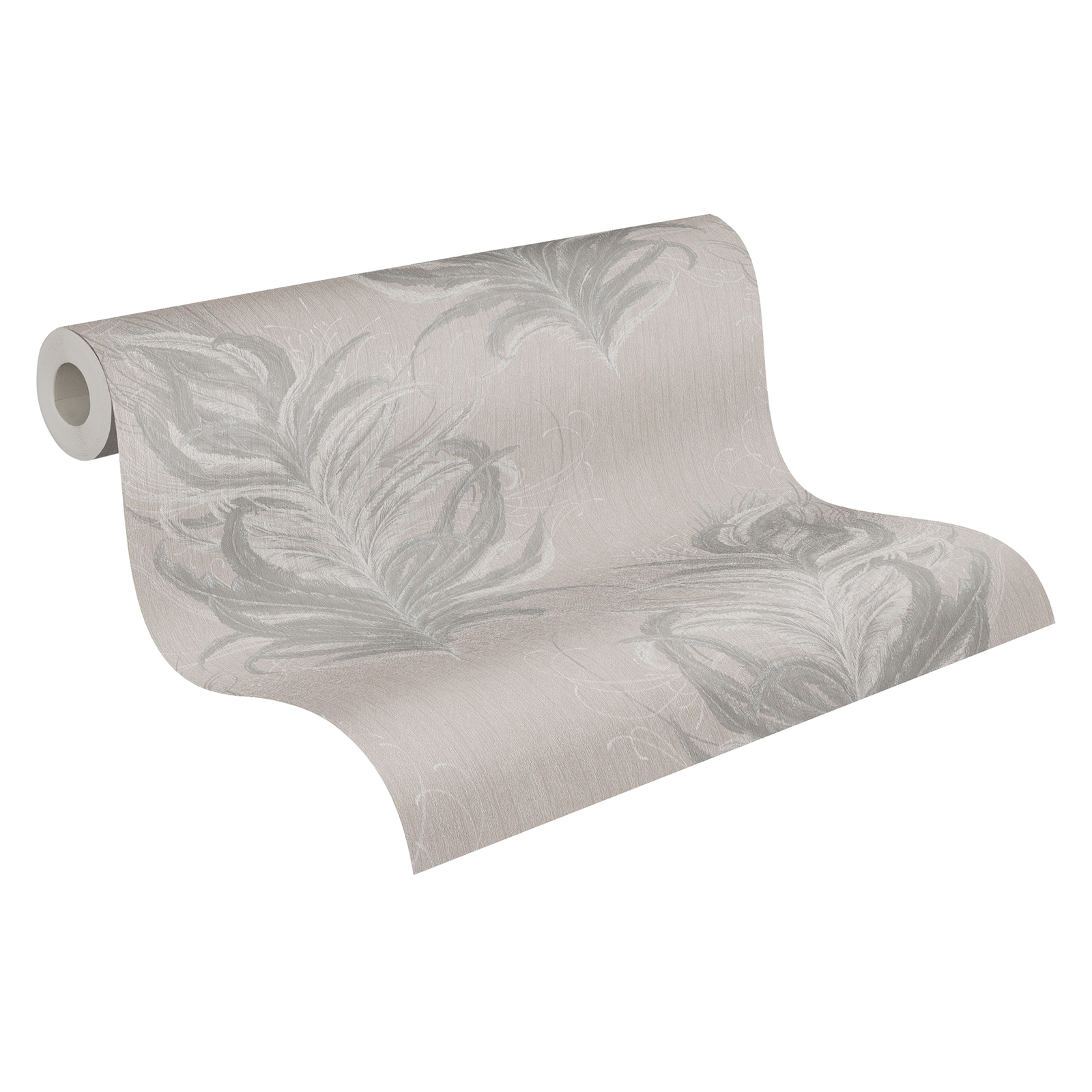 Vliestapete - creme-grau - Federn - 10 Meter
