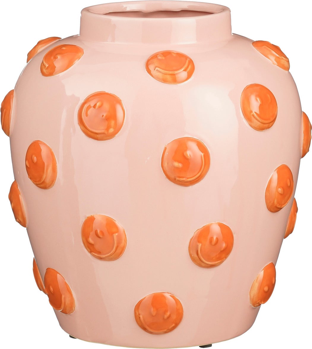 Mica Decorations vaas Smiley roze / oranje D 30 H 32,5 cm