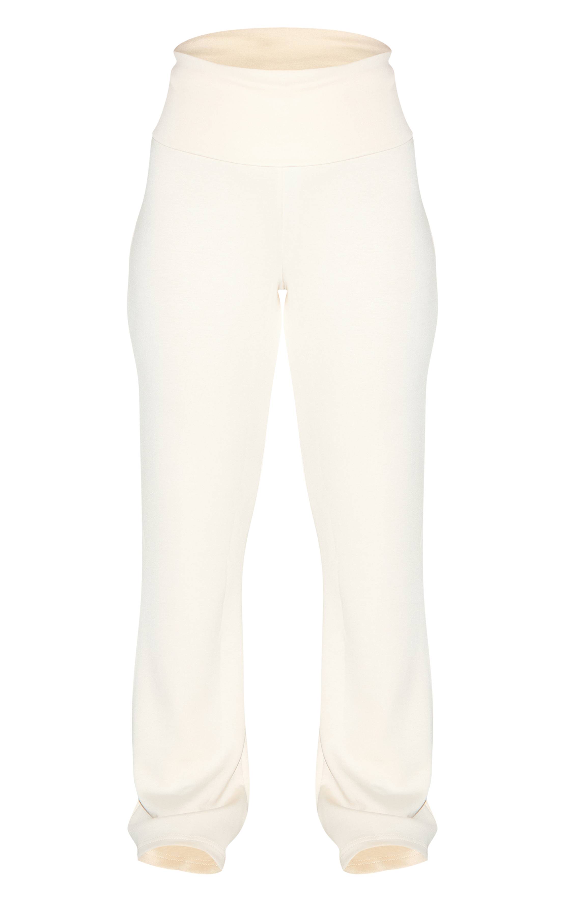 Crème Pantalon De Yoga Évasé Grande Taille À Taille Repliable En Tissu Doux Premium