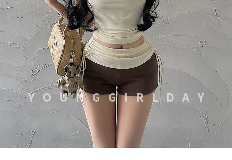 RainGirl - Effen crop top met capuchon / Mid Rise Two Tone Shorts