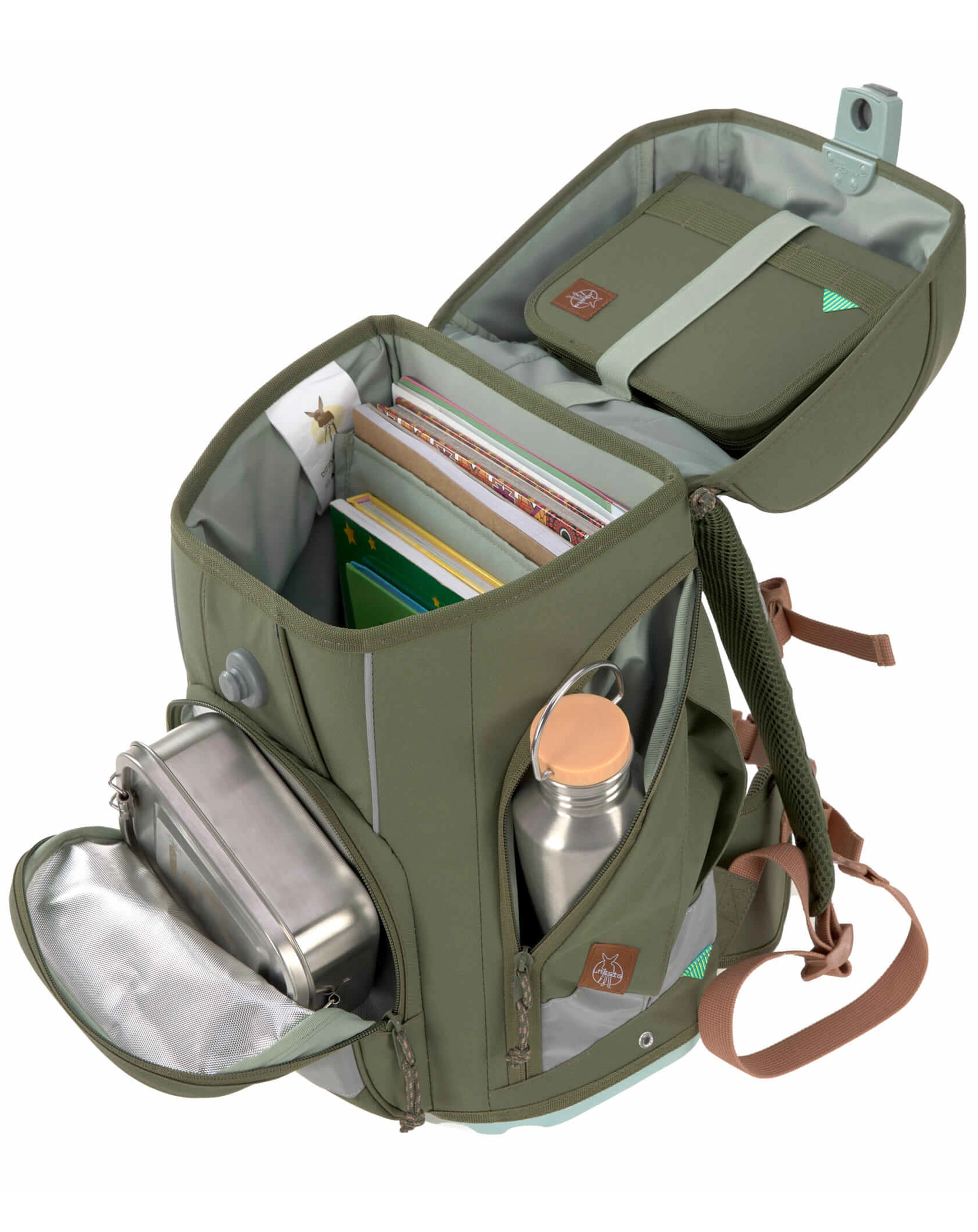 Schulranzen-Set BOXY UNIQUE (30x25x42) 7-teilig in olive