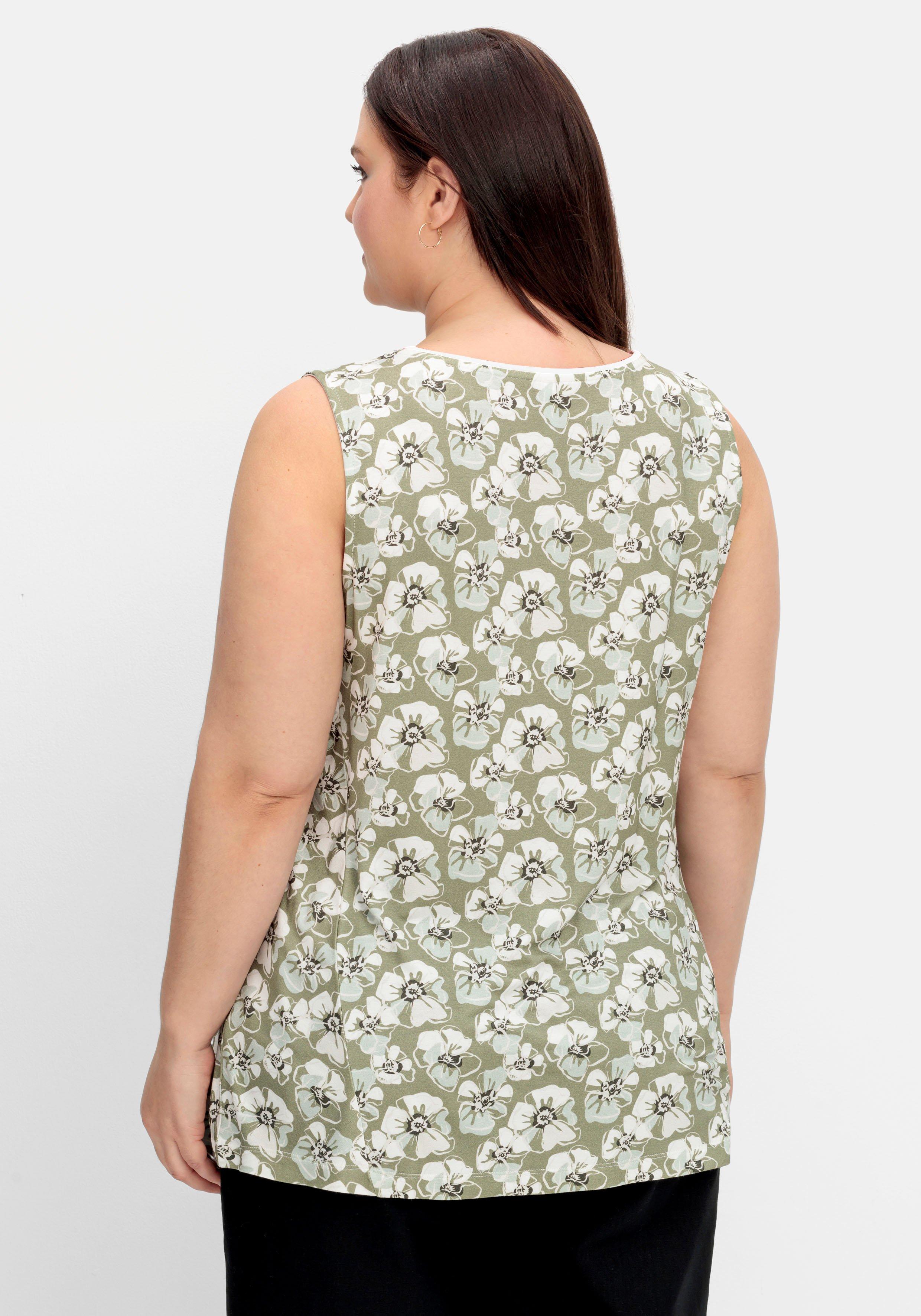 Top mit Blumendruck, in A-Linie