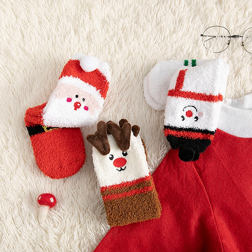 (1 Paar) Weihnachts Kuschel Socken Wintersocken Christmas Füsslinge Flauschige Bettsocken (One Size) - Schneemann