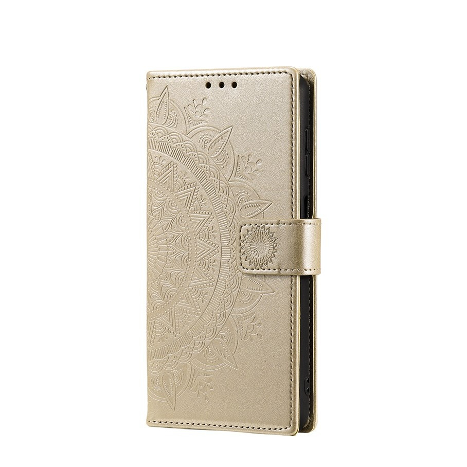 Samsung Galaxy A36 Leder Tasche Wallet - Mandala Flowers Imprint - Gold