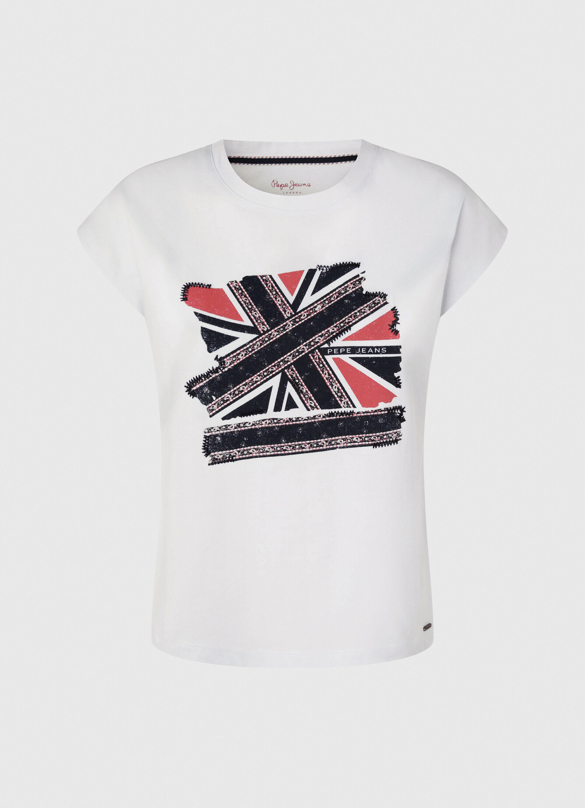 Camiseta com estampa da bandeira do Reino Unido - branca