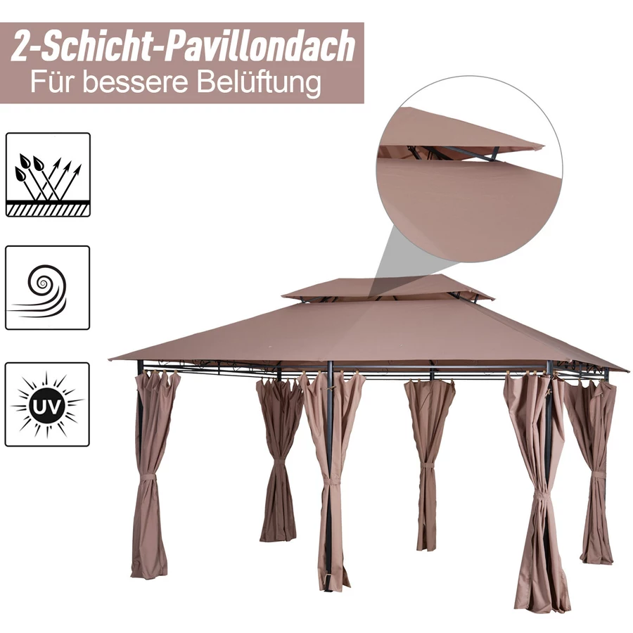 Outsunny Gartenpavillon mit Seitenwände braun