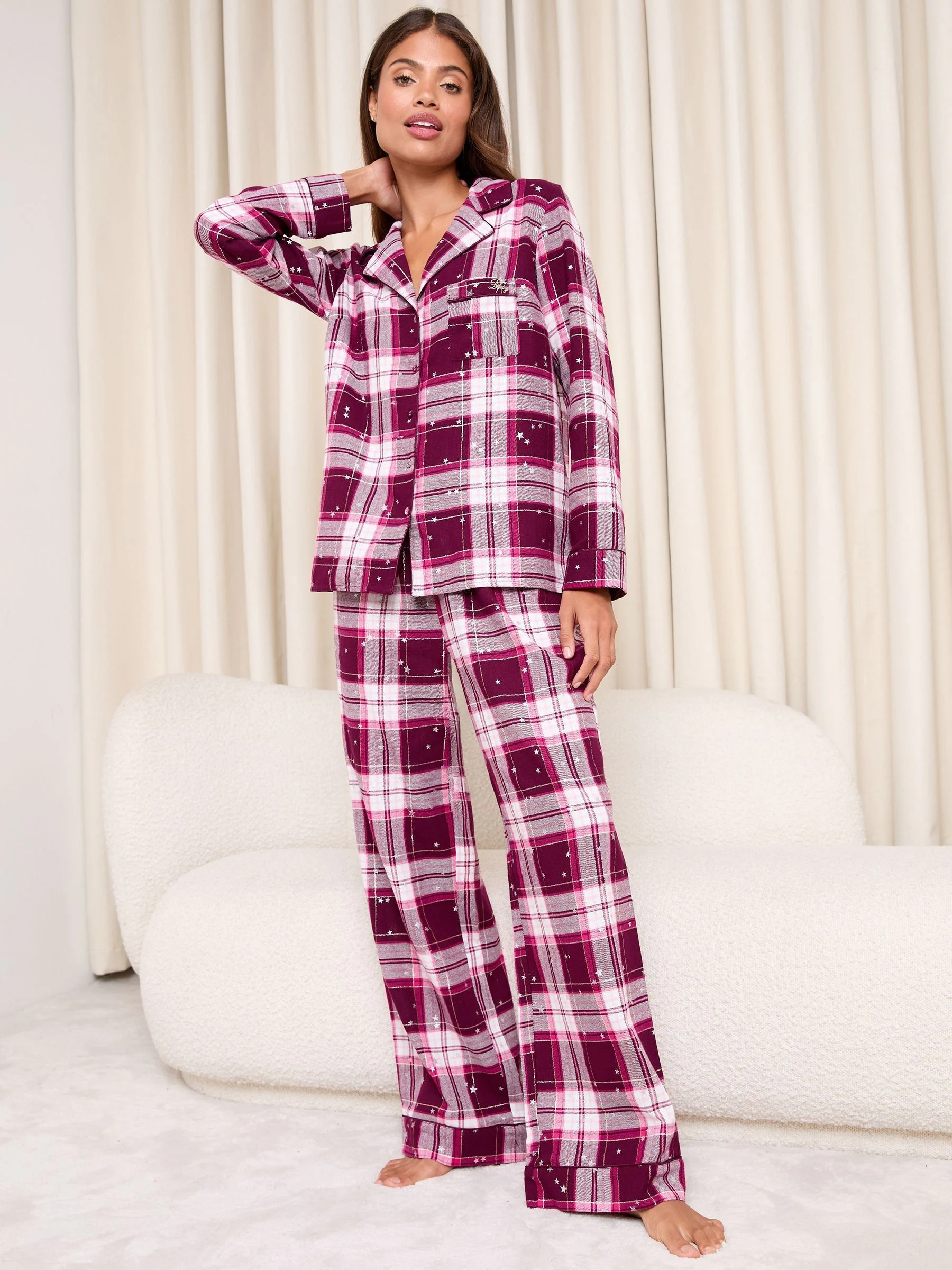 Bordeauxrood - Lipsy Woven Long Sleeve Pyjamas Set