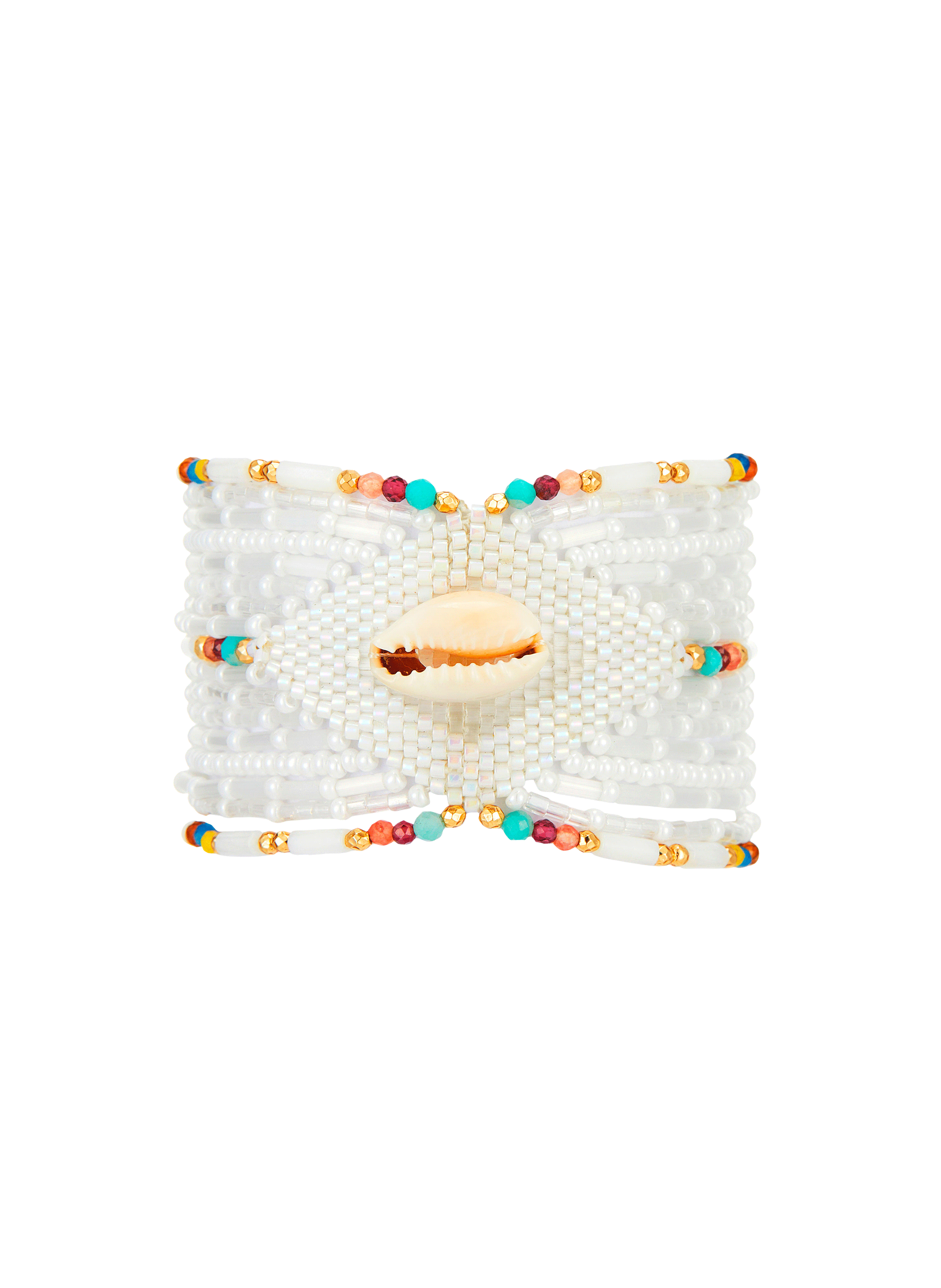 CHOKOHONA - Bracelet multiliens avec fermoir aimanté en perles | Blanc