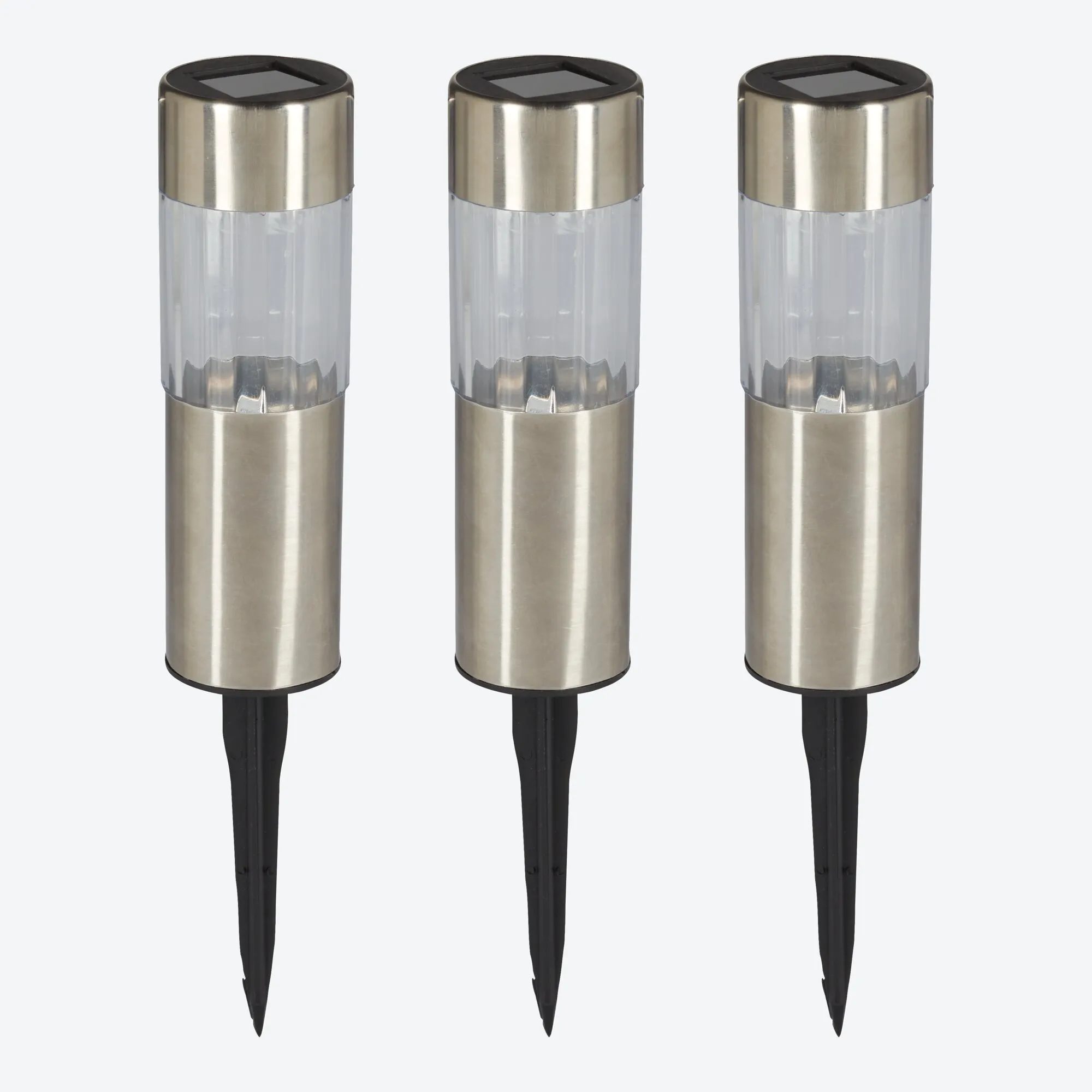 Solar-Stecker aus Edelstahl, 3er-Pack, ca. 5x5x25cm