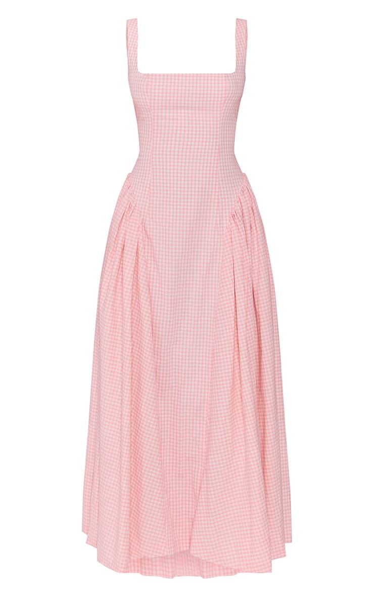 Rose Bébé Robe Longue À Encolure Carrée Vichy