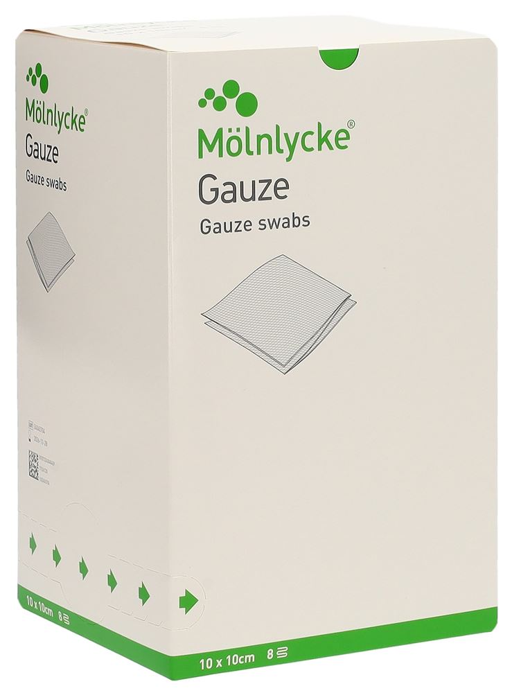 MOELNLYCKE Gazekompressen 10x10cm 8 lagig steril Btl 2 Stk