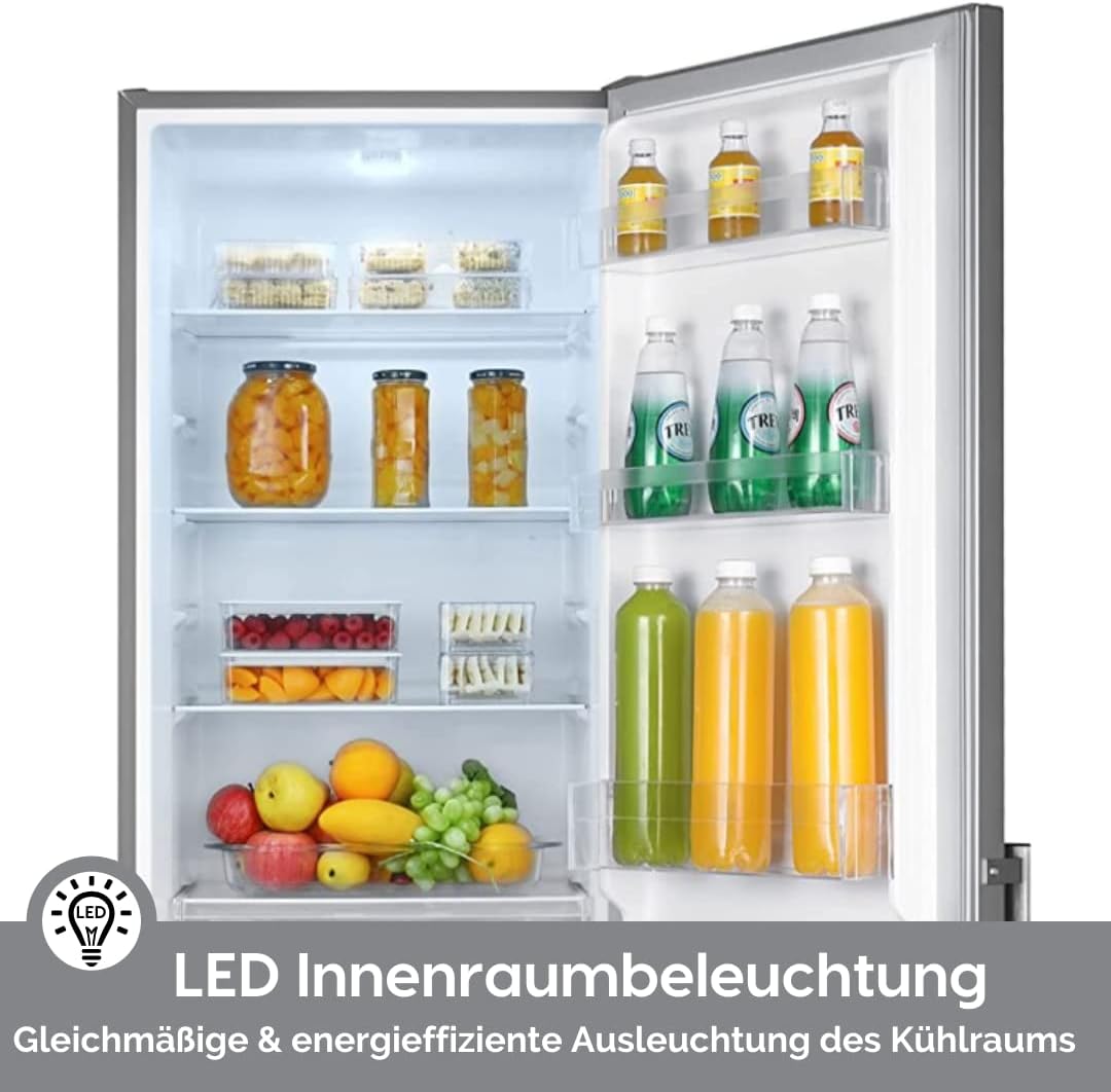 WOLKENSTEIN KGK280D Stand Kühl-Gefrierkombination | Inox Design | 180x55cm | 191L Kühlen+71L Gefrieren | Leiser Betrieb 40dB | Energieverbrauch 168kWh/Jahr | Silber