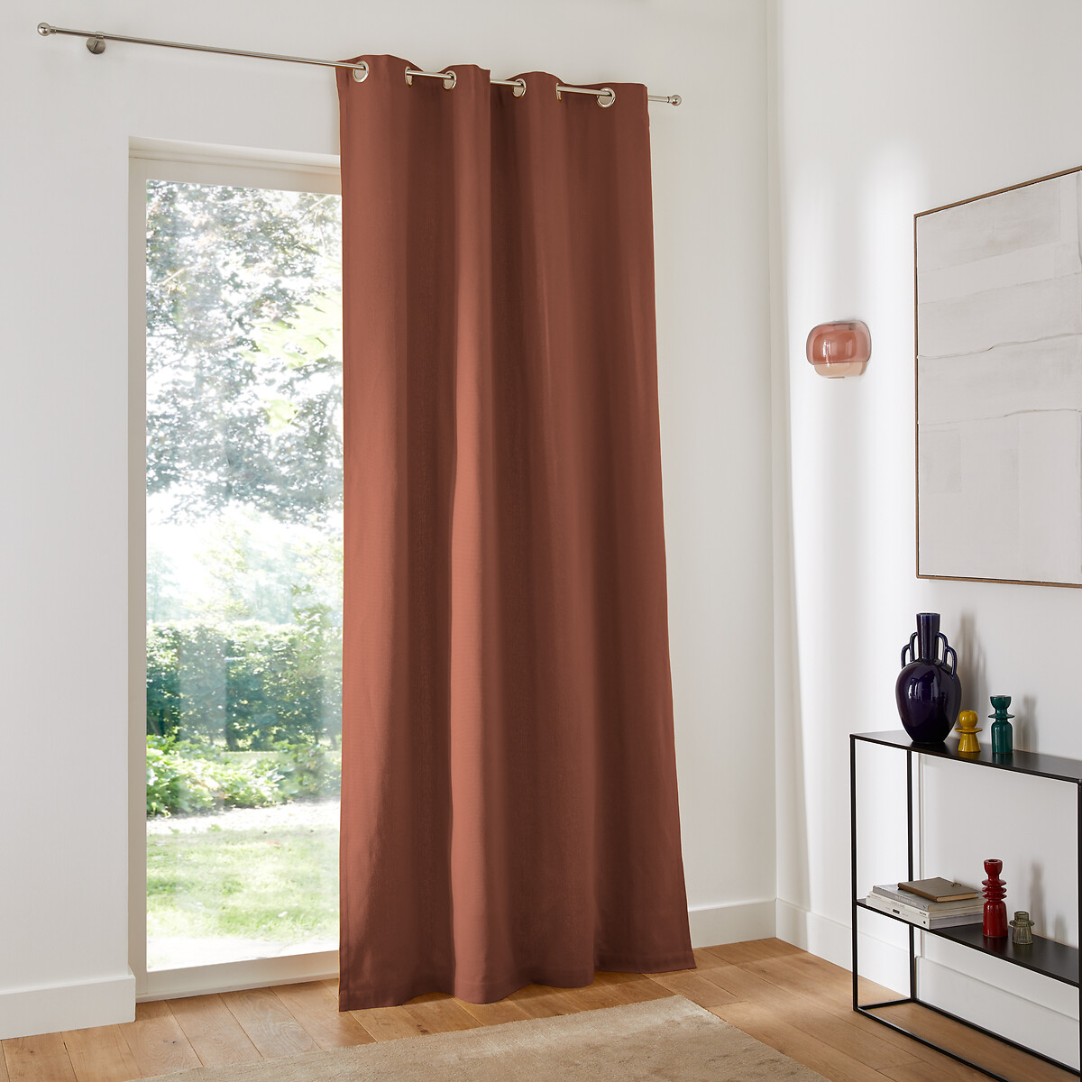 LA REDOUTE INTERIEURS<br>Cortina lisa com ilhós, feita de algodão tecido Panamá