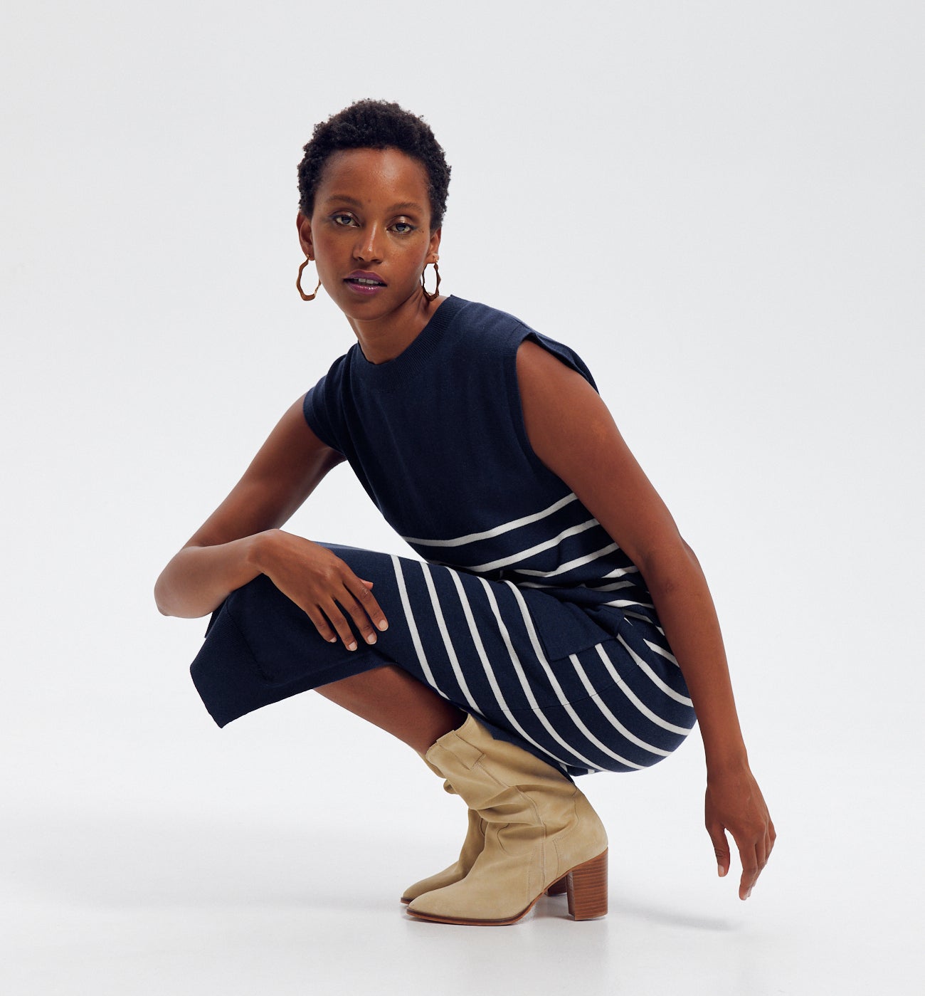 Robe marinière en tricot - Rayé marine