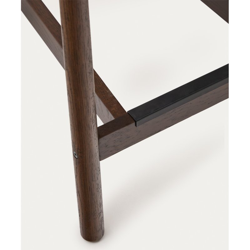 Tabouret Yalia dossier en bois de chêne finition noyer et assise en corde 65 cm