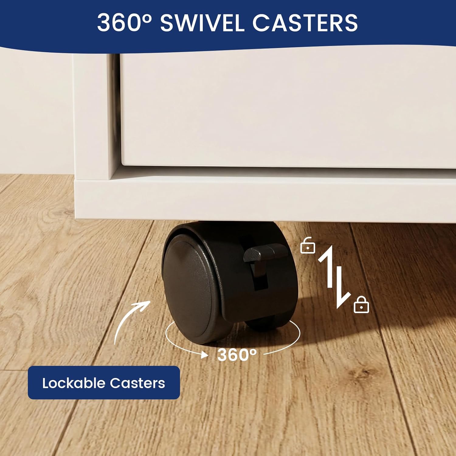 Rollcontainer mit 5 Schubladen, Mobiler Aktenschrank mit 4 Rollen, Holz Büroschrank Schreibtisch Unterschrank, Schmal Schubladenschrank Schreibtischcontainer Druckertisch für Büro, Weiß AS3690545