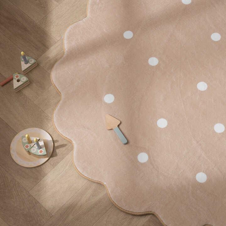 Rond wasbaar vloerkleed - Cloudy Stippen Beige