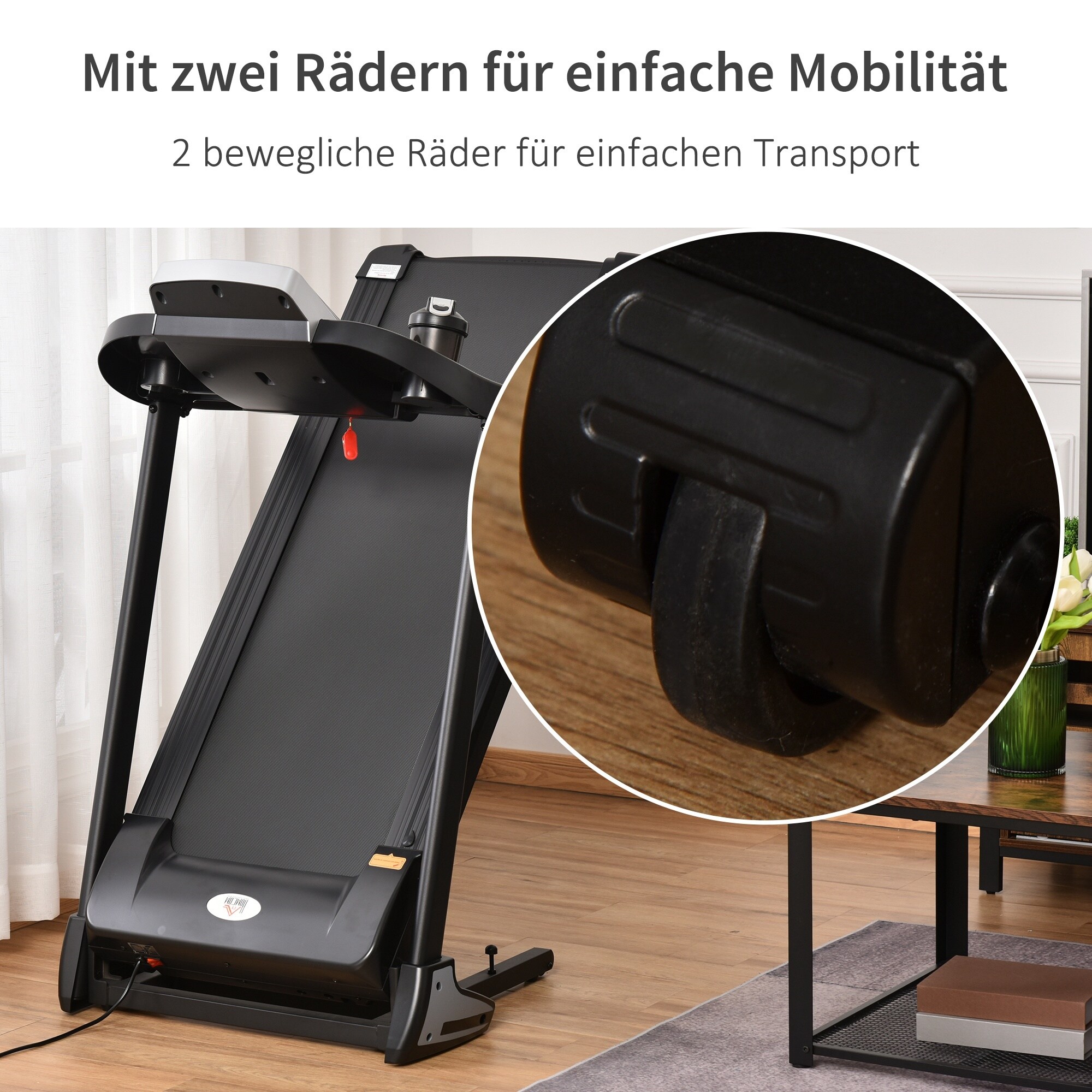 HOMCOM Laufband Ideales Training, Getränkehalter, Handyhalter Schwarz, Grau 142 x 66 x 127 cm (LxHxB)