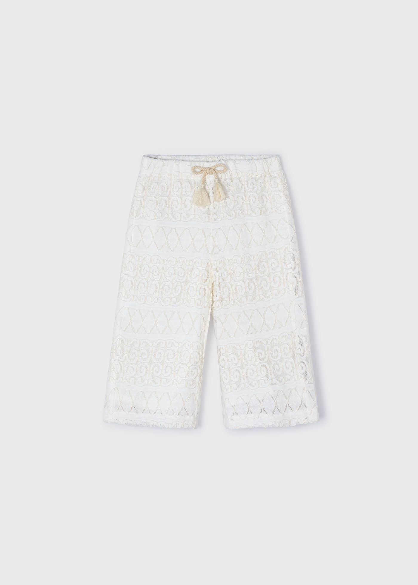Calças culote de crochê para meninas, cor creme